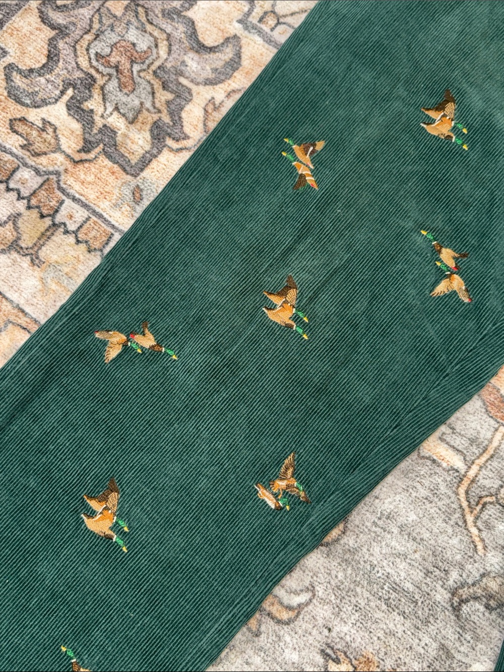 VTG POLO RALPH LAUREN Embroidered Mallard Duck Corduroy Pants Green Sz 32/30 Men - Picture 5 of 8